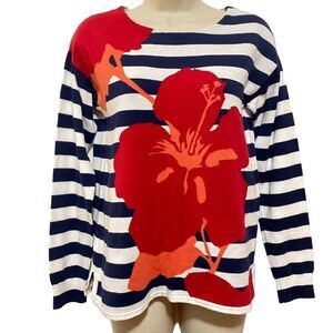 TOMMY BAHAMA Striped Floral Nautical Sweater